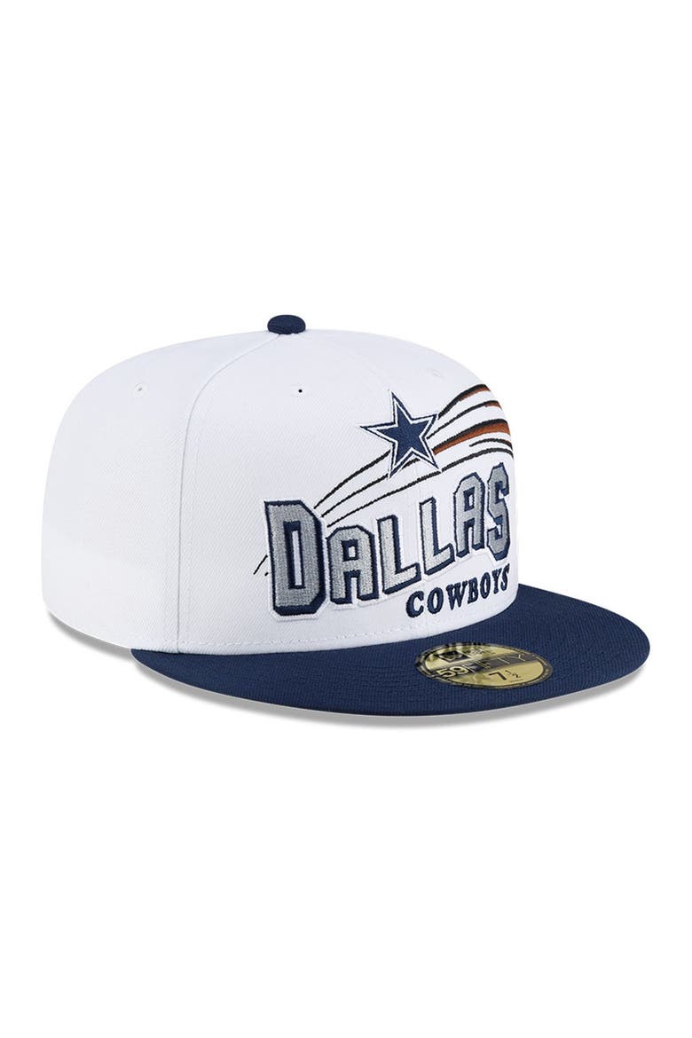 Men's New Era White/Navy Dallas Cowboys Retro Swoop 59FIFTY Fitted Hat, Alternate, color, White
