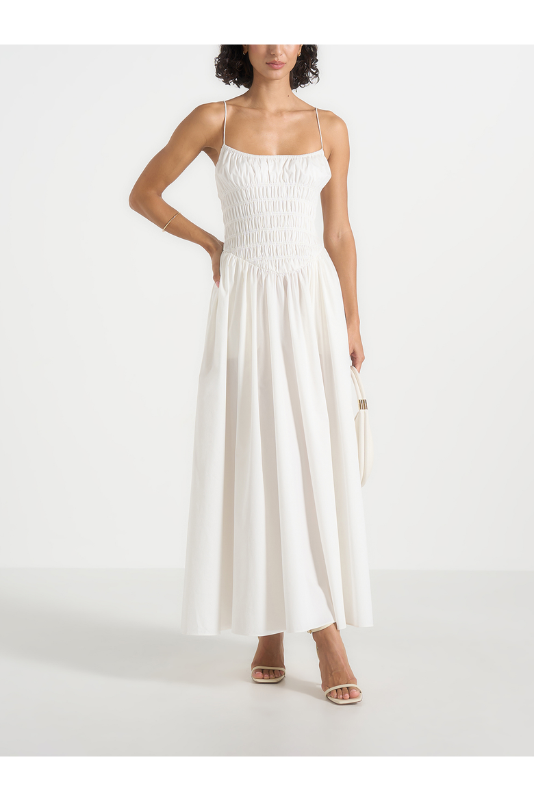 Elva Smocked Waist Cotton Maxi Dress, Main, color, White