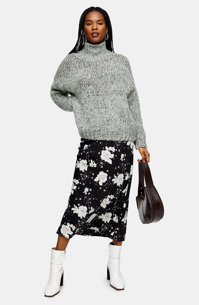 Topshop Floral Print Bias Midi Skirt, Alternate, color, 