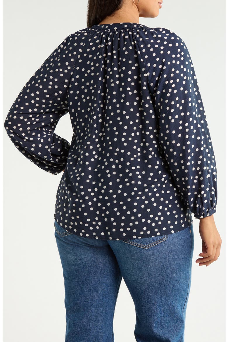 Gathered Popover Top, Alternate, color, NAVY- IVORY SCATTERED DOT