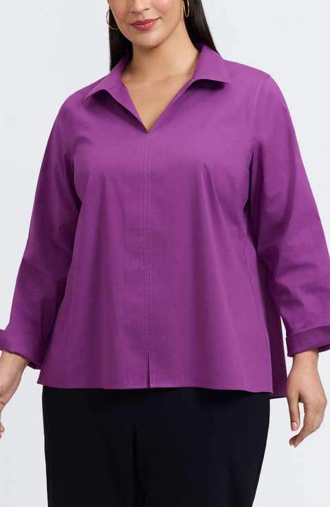 Agnes Non-Iron Smocked Cuff Blouse (Plus Size)