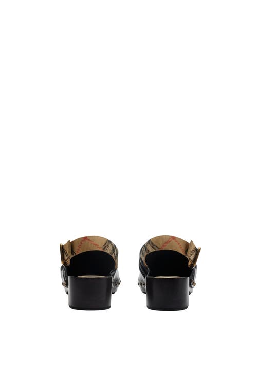 Burberry Leather Trunk Strap Clogs In Black