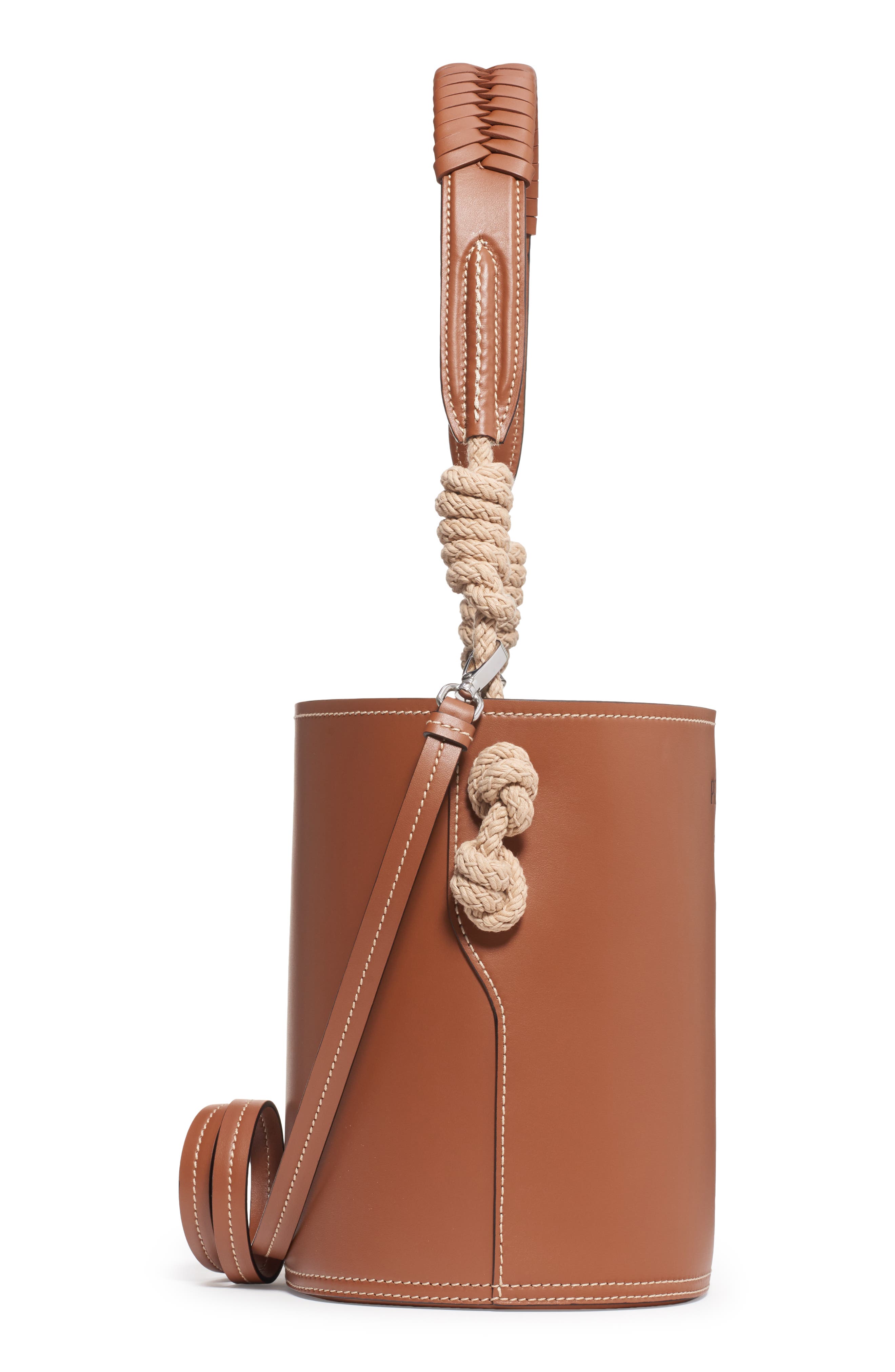 Prada Woven Top Handle Leather Bucket Bag, Alternate, color, 