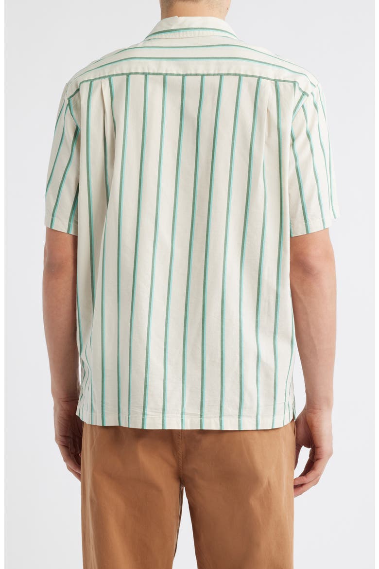 Cru Oxford Stripe Short Sleeve Cotton Blend Button-Up Shirt, Alternate, color, BEIGE/PINE NEEDLE/GREEN
