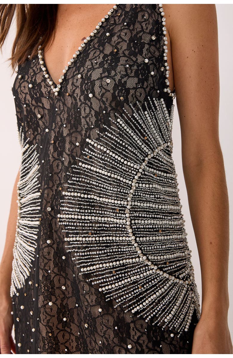 NASTY GAL Contrast Lace Plunge Sequin Mini Dress, Alternate, color, Black