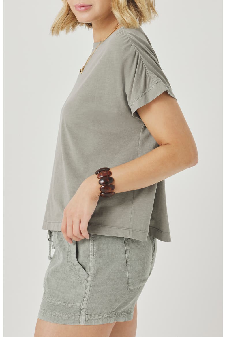 Rebecca Shirred Sleeve Cotton Blend T-Shirt, Alternate, color, EUCALYPTUS GREEN