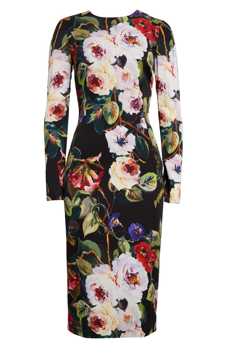 Dolce&Gabbana Floral Print Long Sleeve Charmeuse Sheath Dress, Alternate, color,
