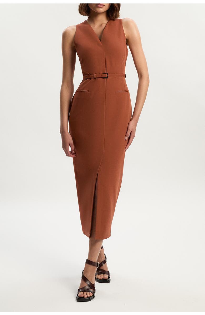 Karen Millen Belted Pencil Maxi Dress, Alternate, color, Rust