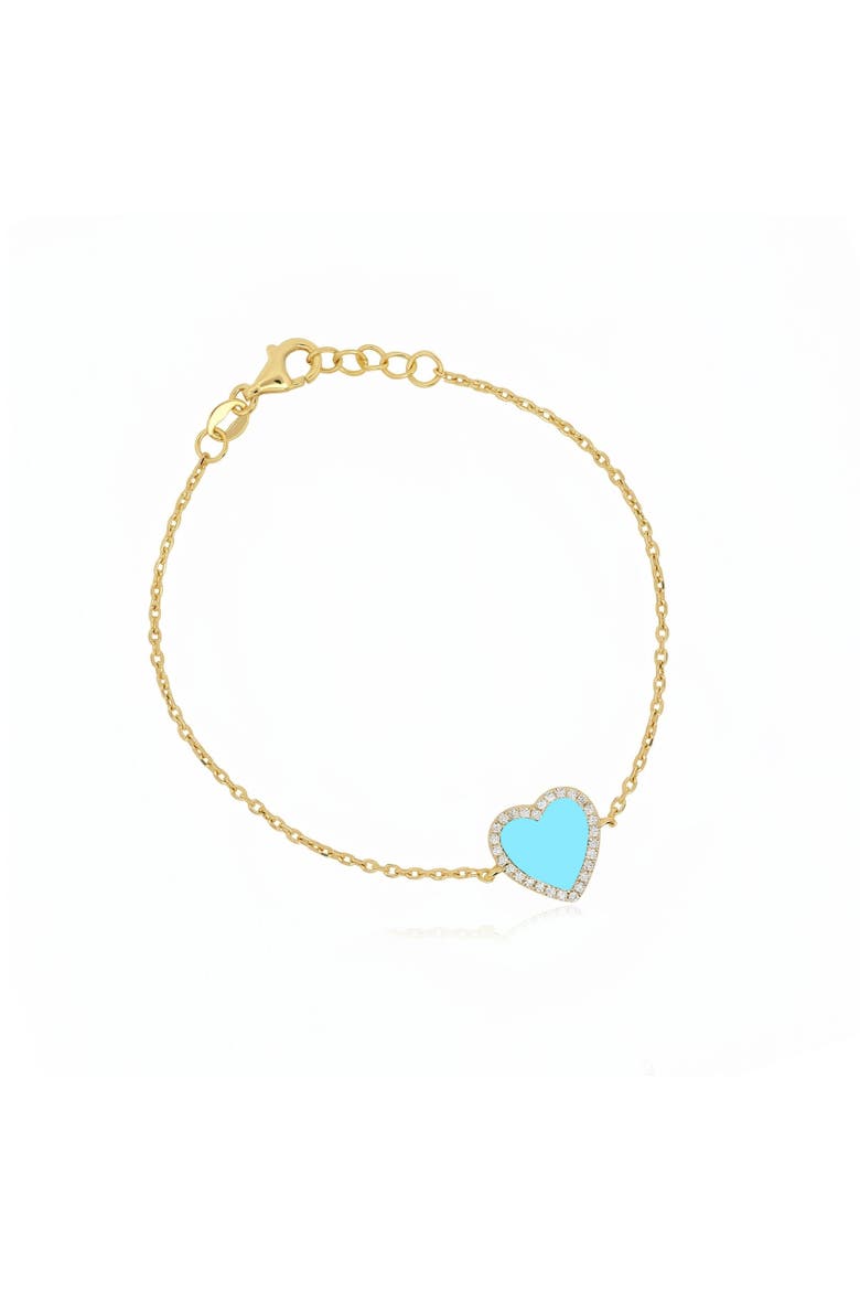 Large Turquoise CZ Halo Single Heart Bracelet, Main, color, Turquoise