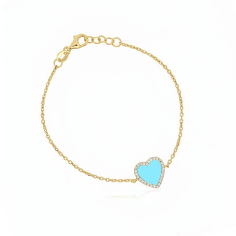 Large Turquoise CZ Halo Single Heart Bracelet