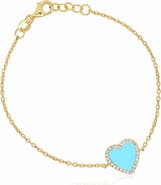 The Lovery Fine Jewelry Large Turquoise CZ Halo Single Heart Bracelet