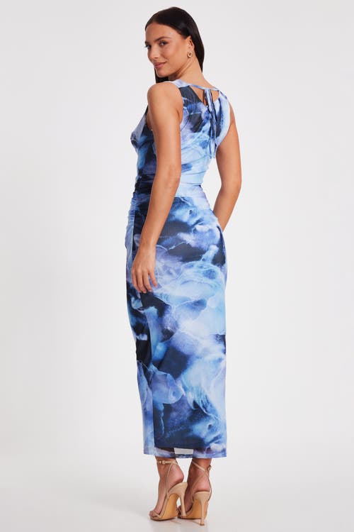 Quiz Mesh Cowl Back Maxi Dress In Blue