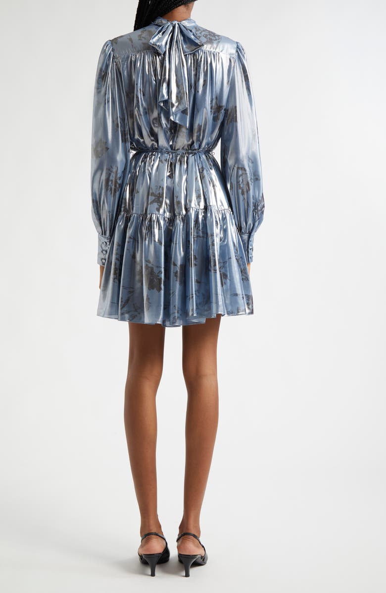 Cinq à Sept Farha Metallic Floral Long Sleeve Tiered Dress, Alternate, color, Rustic Blue Multi