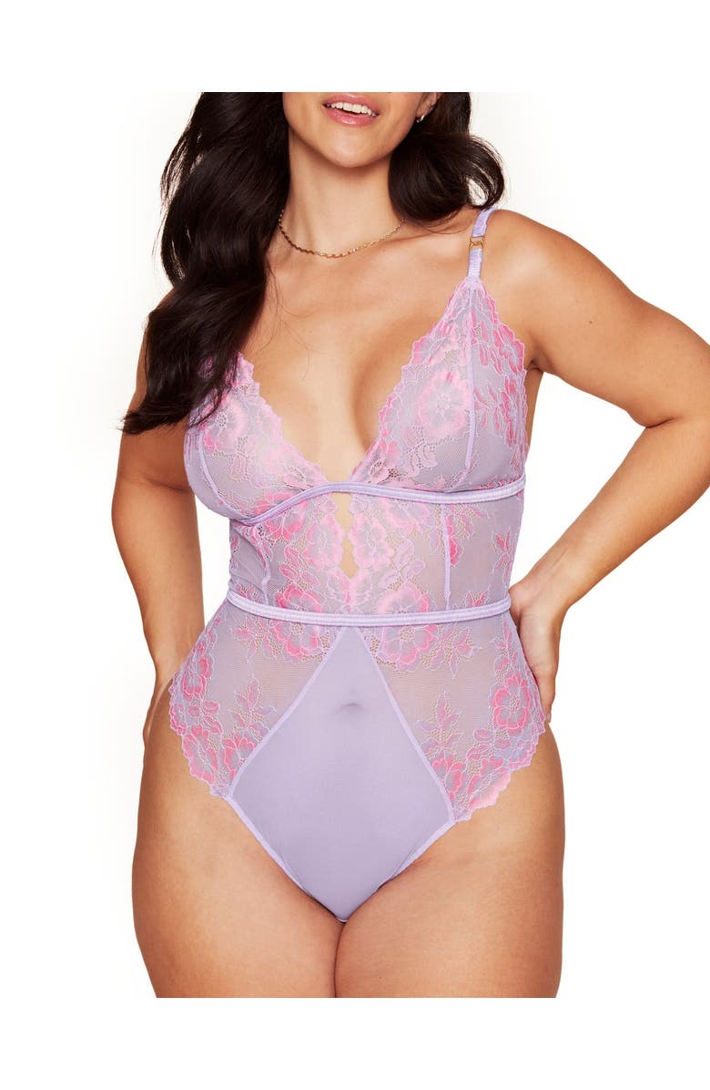 Adore Me Calissa Lace Bodysuit Lingerie, Main, color, Medium Purple