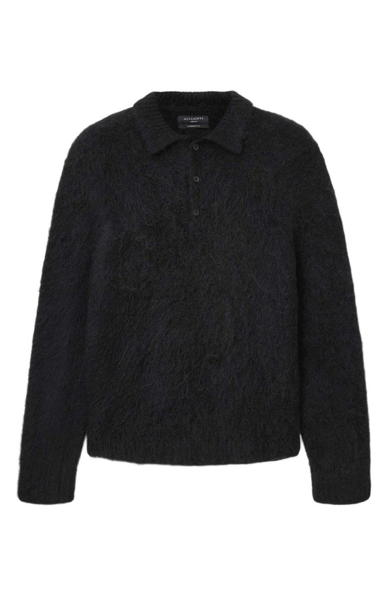 AllSaints Sonny Long Sleeve Hairy Alpaca & Wool Blend Polo, Alternate, color, Black
