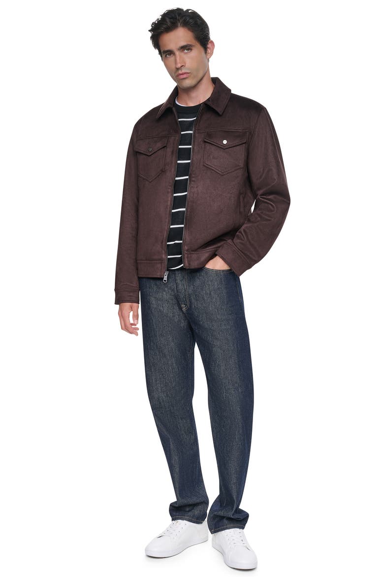 Faux Suede Shirt Jacket, Alternate, color, BROWN