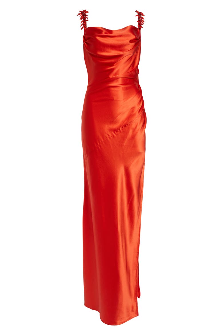 Beaded Strap Fluid Silk Column Gown, Alternate, color, MHJ RED/ RED