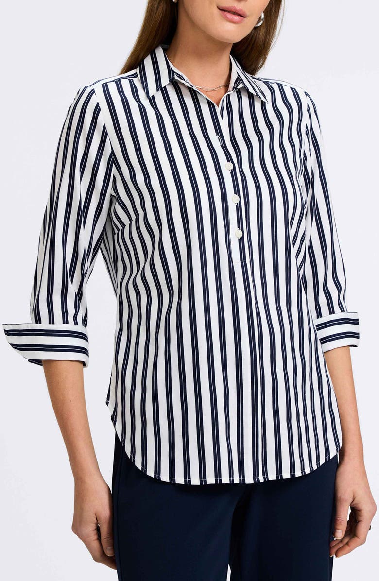 Foxcroft Madison Stripe Shirt, Alternate, color, Navy/White