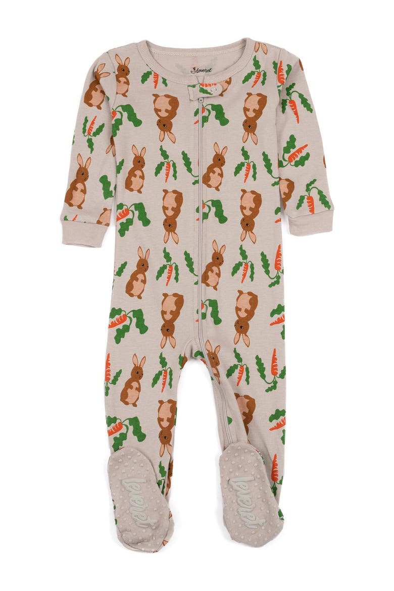 Footed Cotton Easter Matching Family Pajamas, Bunny Prints, Main, color, BEIGE