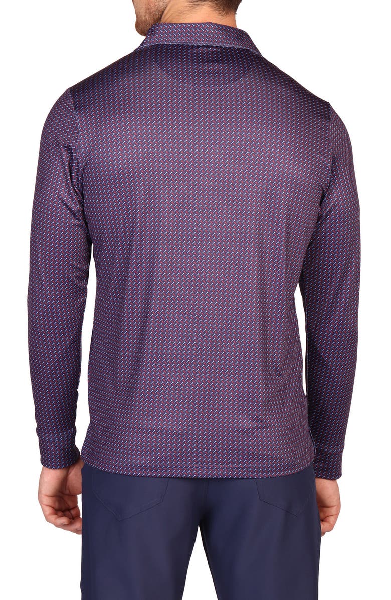 TailorByrd Golf Tee Print Long Sleeve Performance Polo, Alternate, color, Multi Purple
