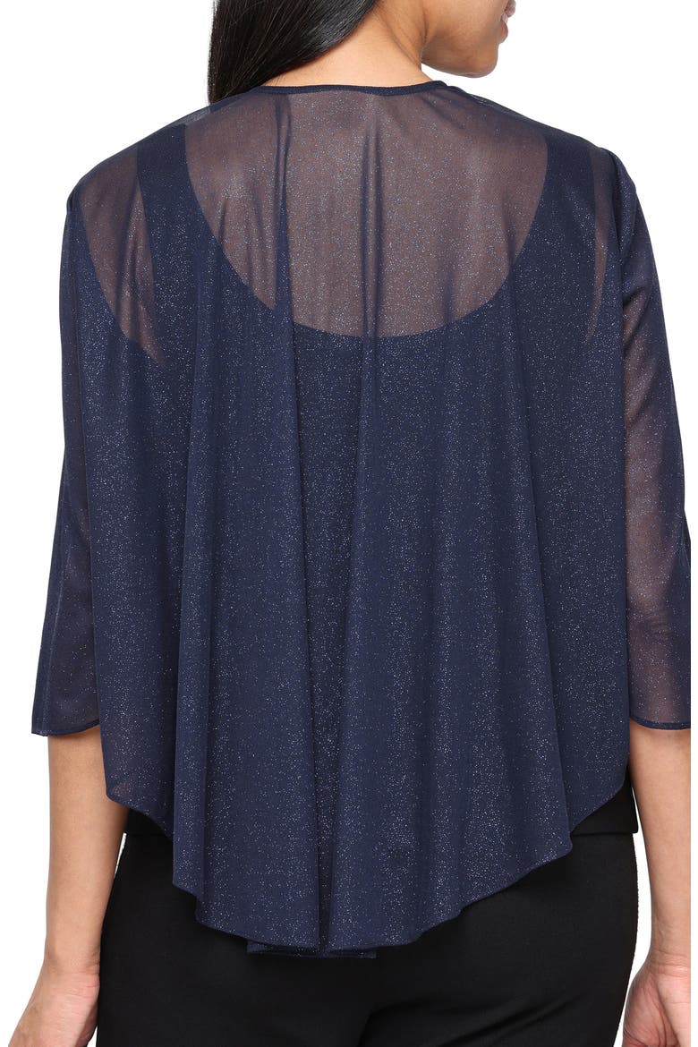 Three-Quarter Sleeve Glitter Mesh Cover-Up Jacket, Alternate, color, DARK NAVY