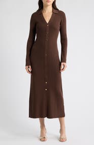 Julia Jordan Collar Long Sleeve Rib Maxi Sweater Dress