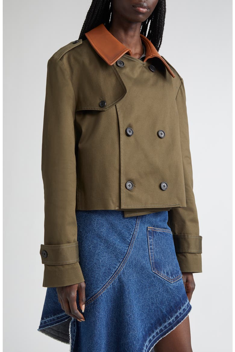 Double Front Crop Trench Coat, Alternate, color, OLIVE