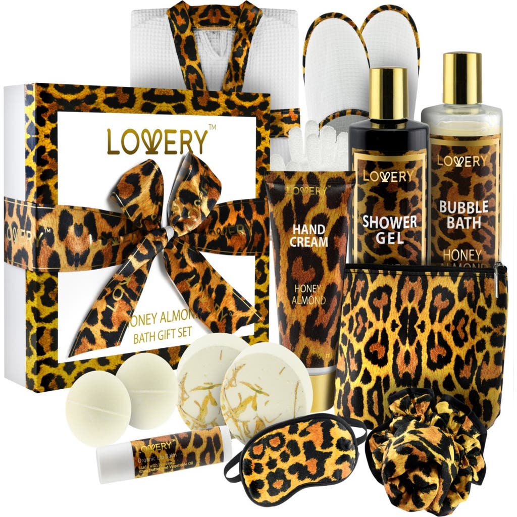 Lovery Luxe Leopard Honey Almond Bath Gift Box In Animal Print
