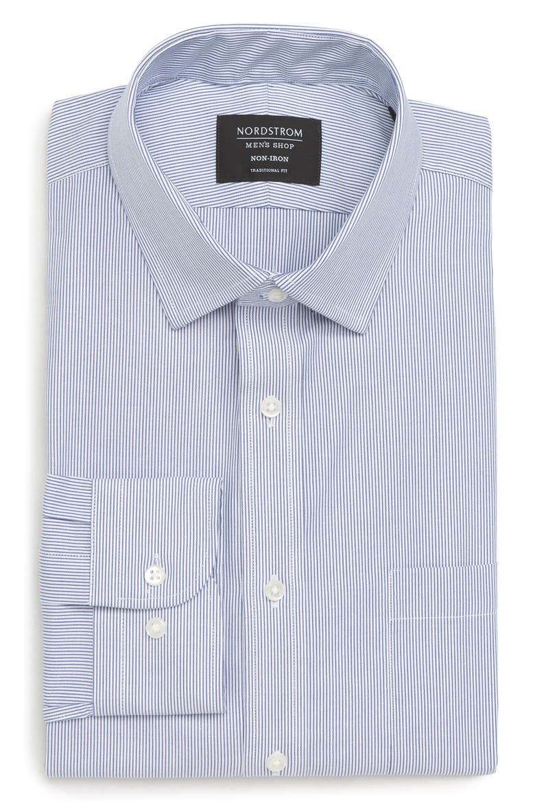 Traditional Fit Non-Iron Stripe Dress Shirt, Alternate, color, NAVY PATRIOT