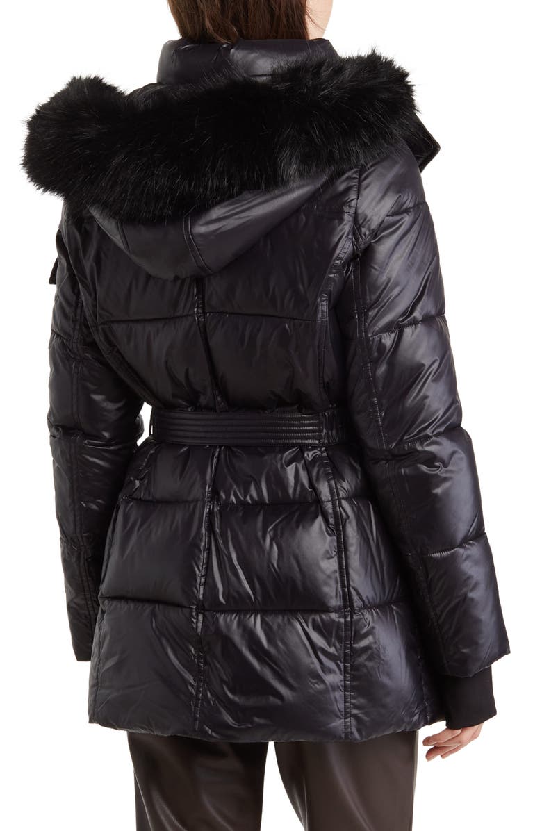 Michael Kors Faux Fur Belted Hooded Puffer Jacket, Alternate, color, 