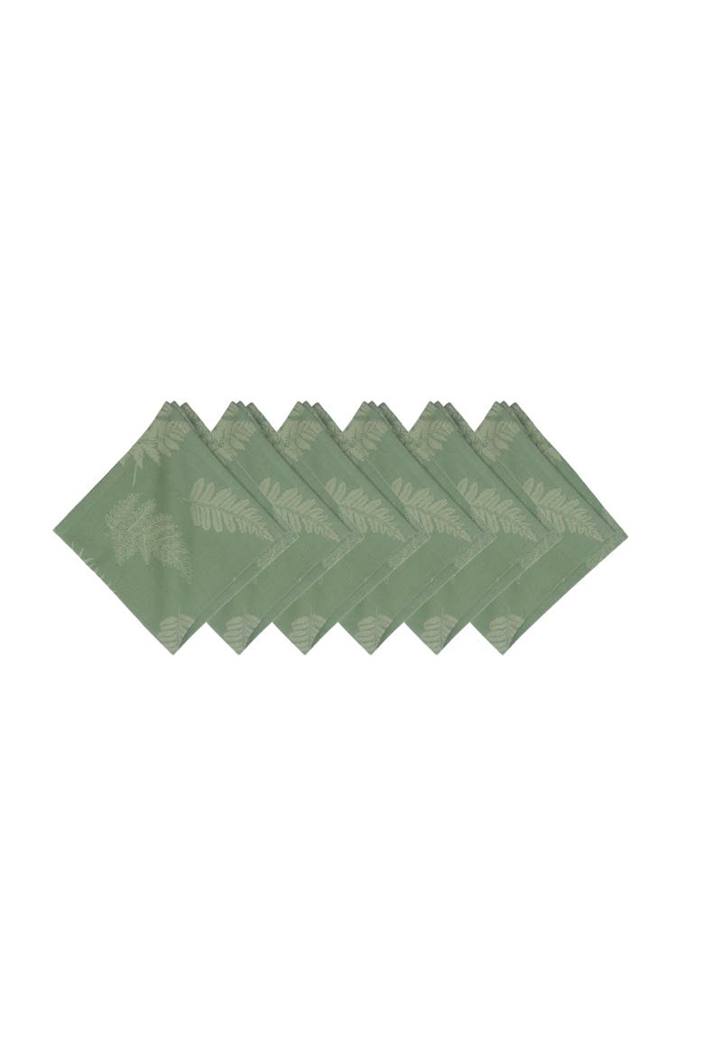 Green Botanical Jacquard 100% Cotton Handwoven Set of 6 Cloth Napkins, Main, color, Green
