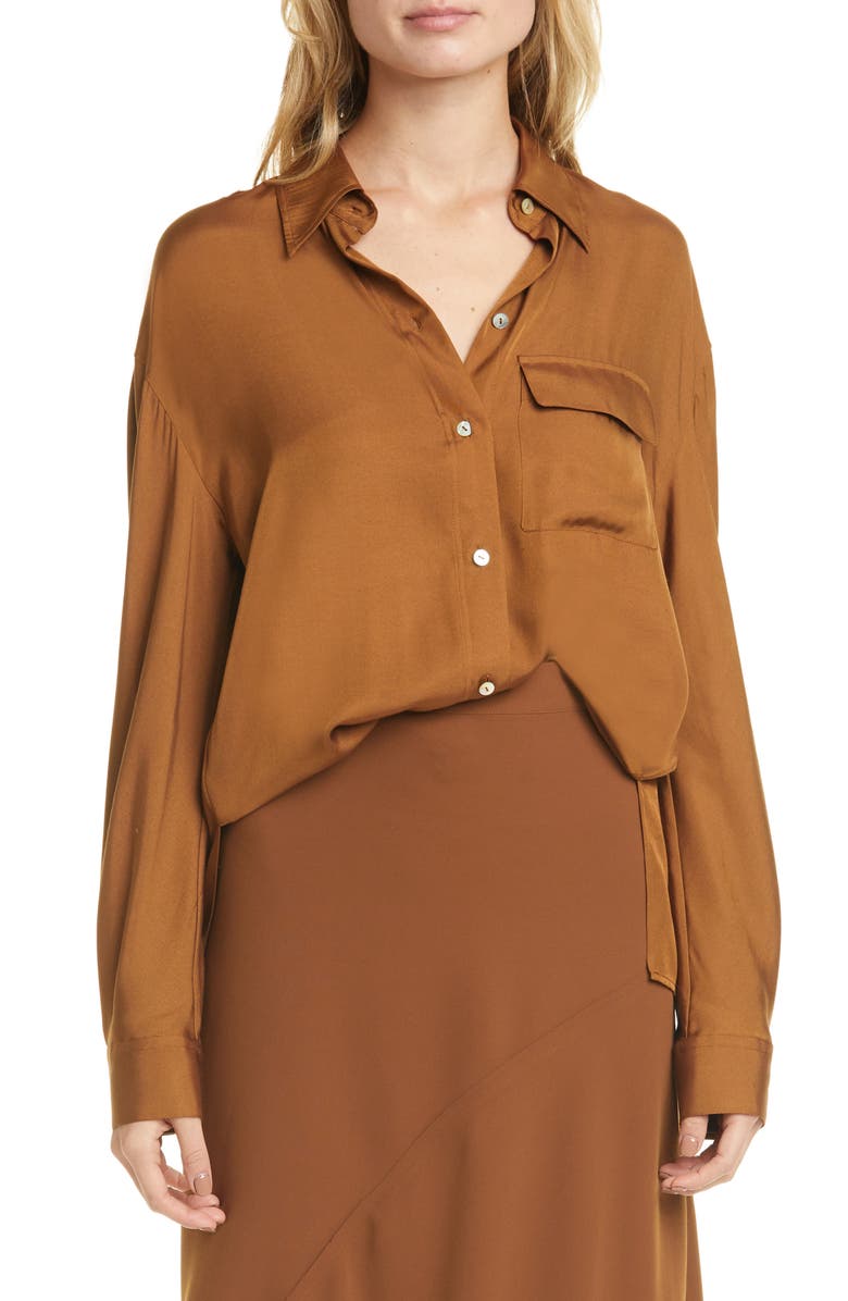 Vince Easy Utility Silk Blend Button-Up Shirt, Main, color,