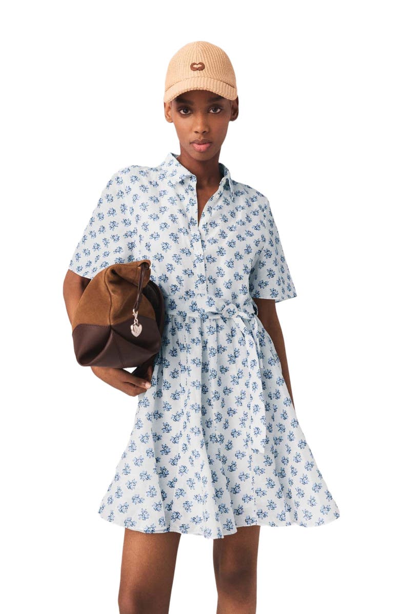 maje Short patterned linen-blend dress, Alternate, color, Blue Small Flowers Print