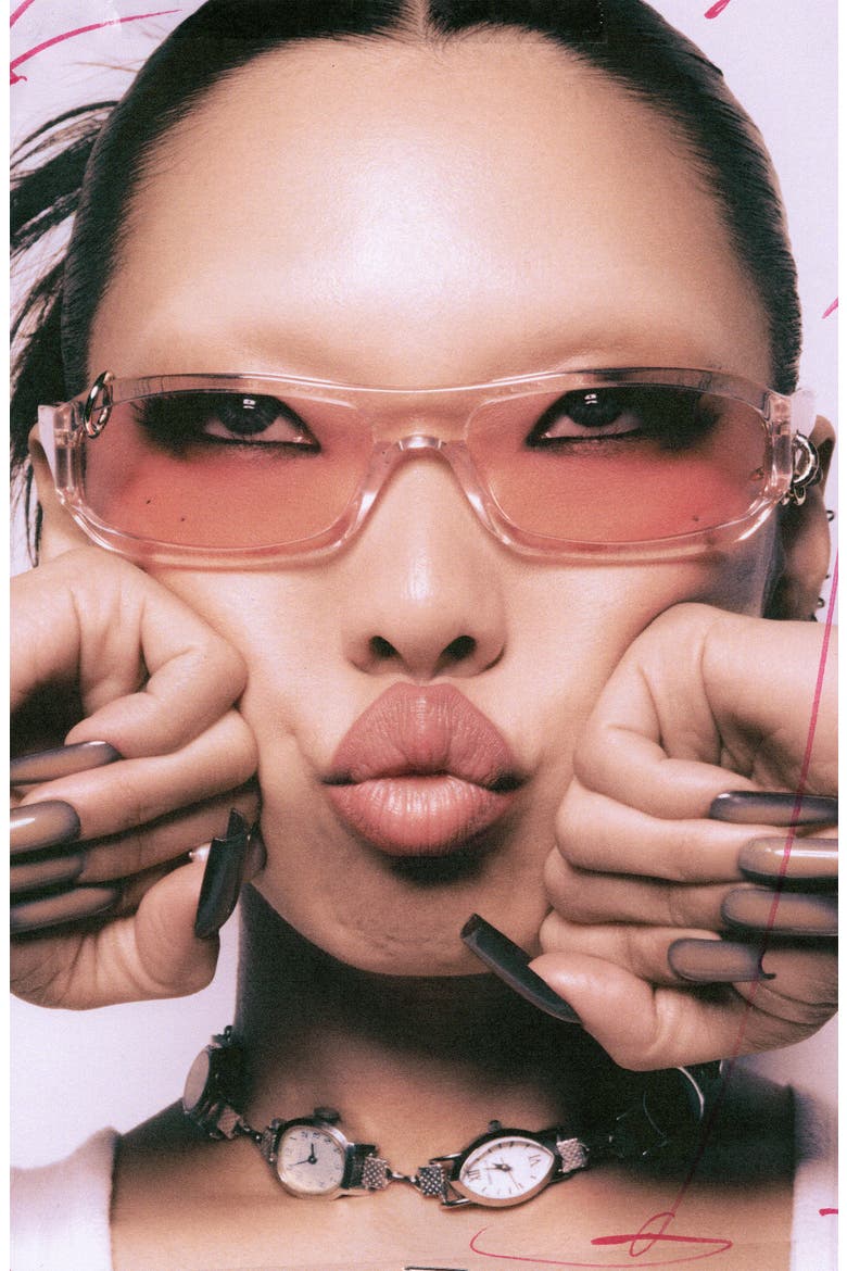 Chula 60mm Wrap Sunglasses, Alternate, color, CRYSTAL PINK/ BLUSH