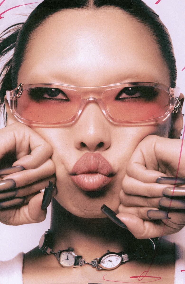 DEZI Chula 60mm Wrap Sunglasses, Alternate, color, Crystal Pink/ Blush