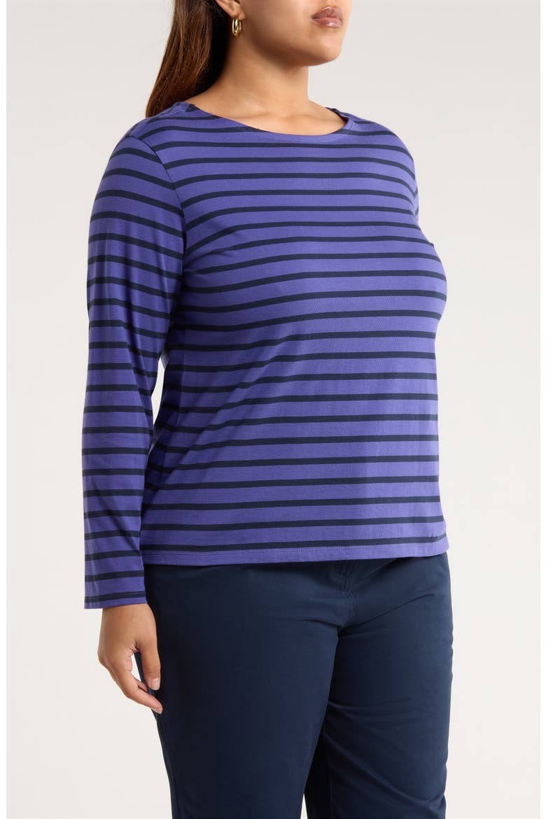 Sailor Stripe Long Sleeve Organic Cotton T-Shirt, Alternate, color, BRETON DARK BILBERRY MARITIME
