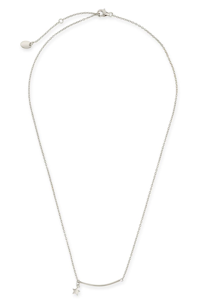 Sterling Forever Curved Bar & Star Charm Pendant Necklace, Alternate, color, Silver