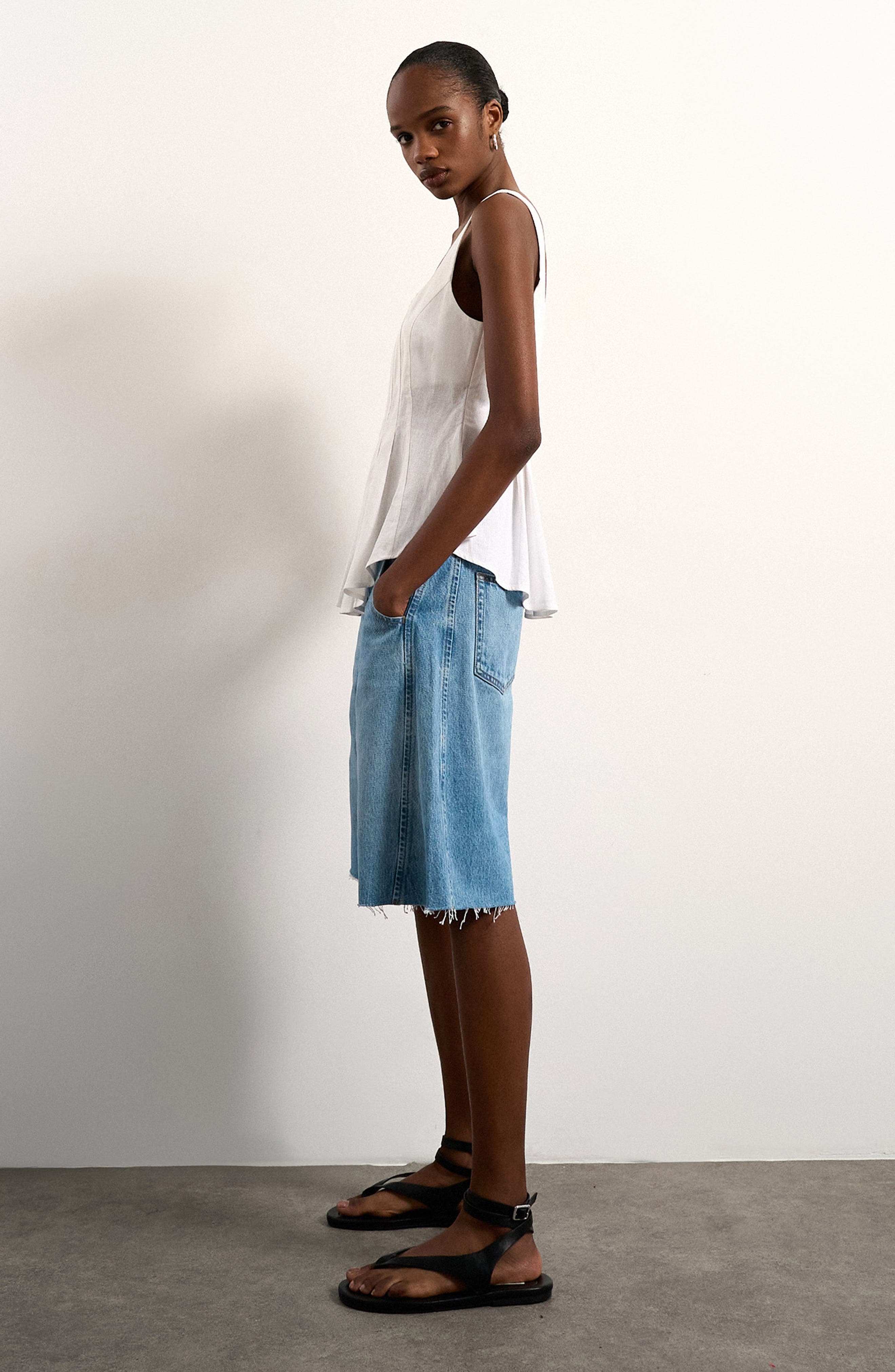 Topshop Pleated Curve Hem Linen Blend Top (Women) | Nordstrom