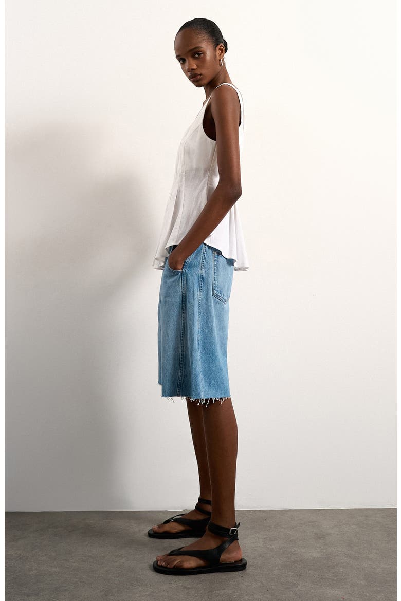Pleated Curve Hem Linen Blend Top, Alternate, color, IVORY