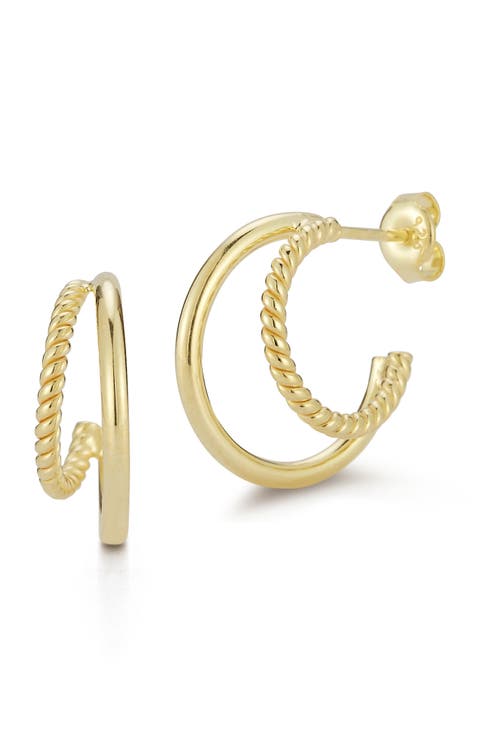 Double Row Huggie Hoop Earrings