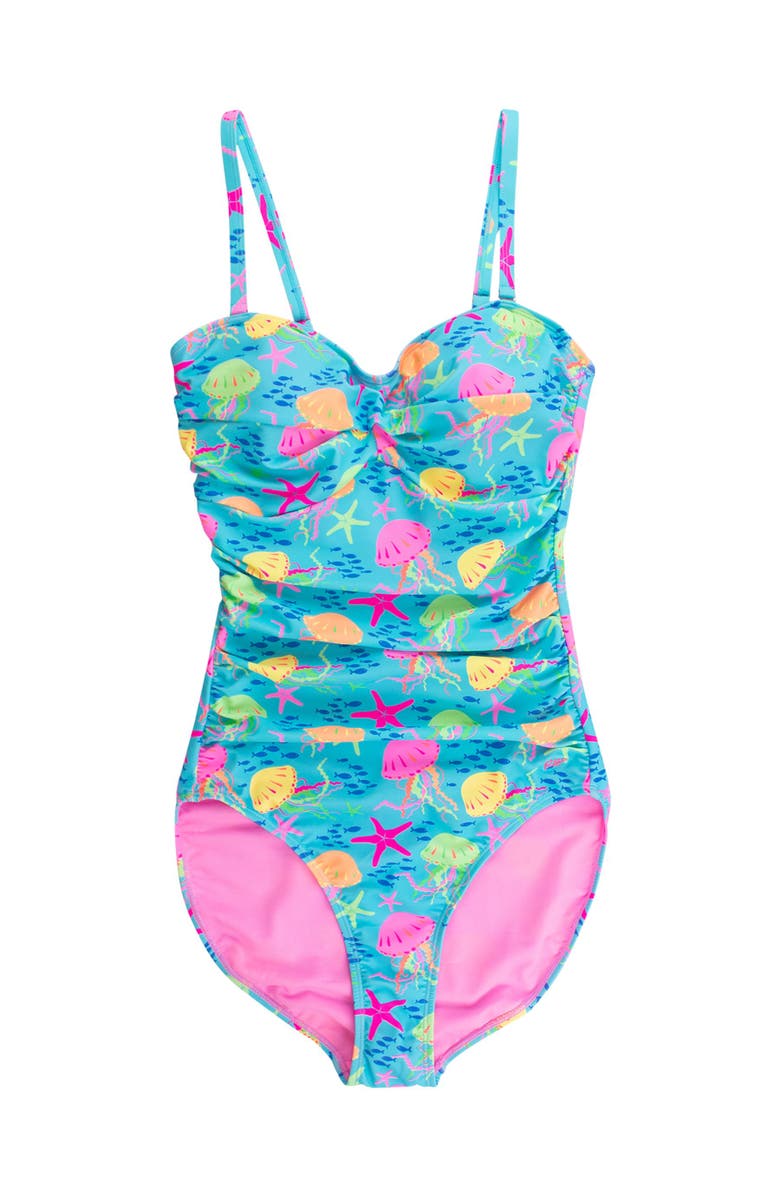 RuffleButts UPF50+ Sun Protected Women's Convertible Bandeau One Piece Swimsuit, Main, color, Neon Jelly Time