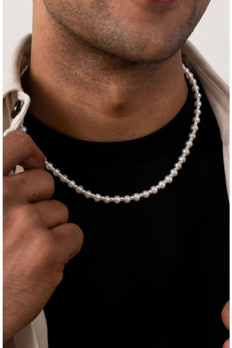 Men's White Pearl Halo Necklace, Alternate, color, Sterling Silver