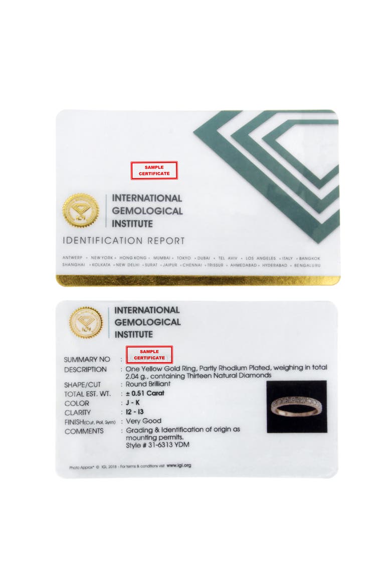 IGI Certified 1/2Cttw Diamond 10K Gold Beaded Milgrain Band Ring, Alternate, color, Yellow Gold