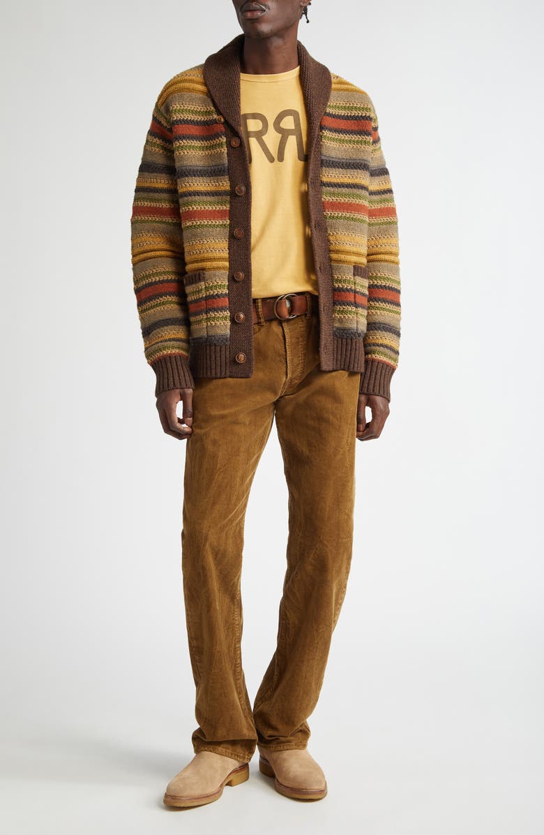 Double RL Stripe Shawl Collar Wool Cardigan, Alternate, color,