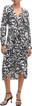 MANGO Print Long Sleeve Wrap Dress