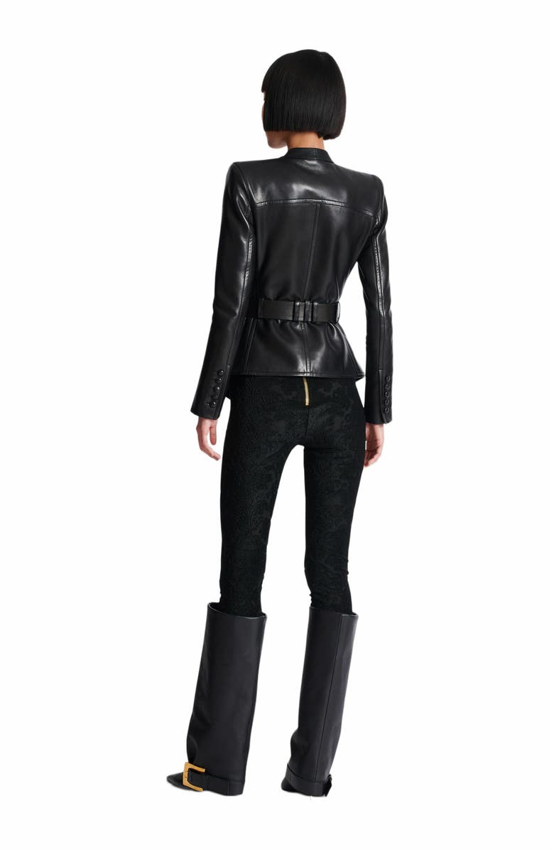 Balmain 1-Button Belted Leather Jacket, Alternate, color, Black
