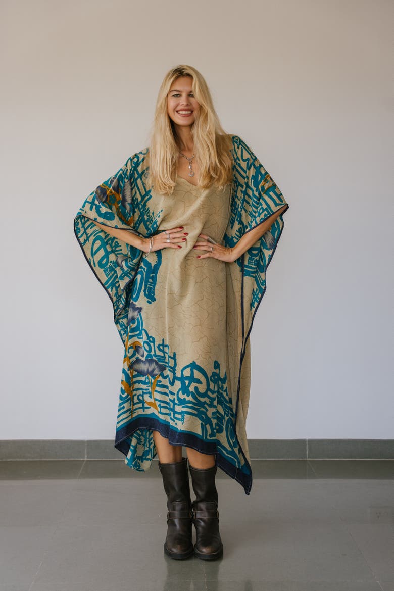 Long Caftan Dolo, Alternate, color, Blue-Green