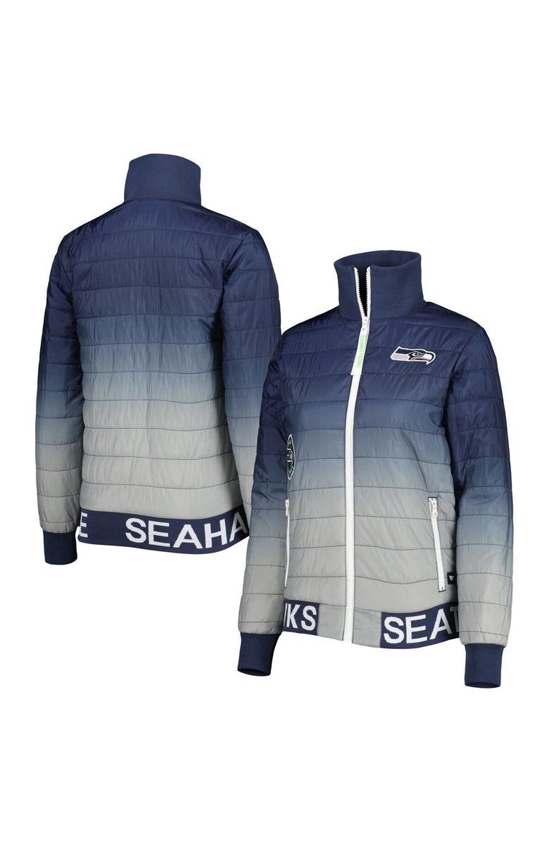 THE WILD COLLECTIVE Women's The Wild Collective College Navy/Gray Seattle Seahawks Color Block Full-Zip Puffer Jacket, Main, color, Navy