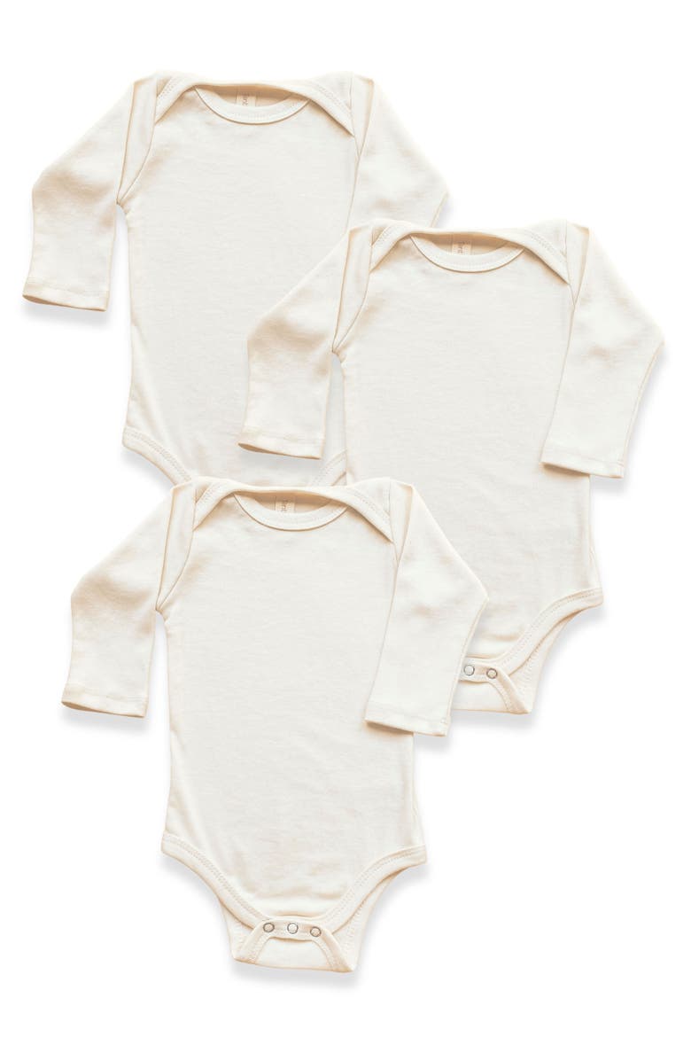 3 Pack Organic Baby Bodysuit Long Sleeve, Main, color, Natural