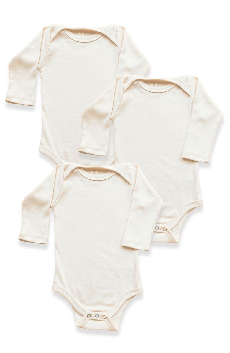Tenth & Pine 3 Pack Organic Baby Bodysuit Long Sleeve, Main, color, Natural